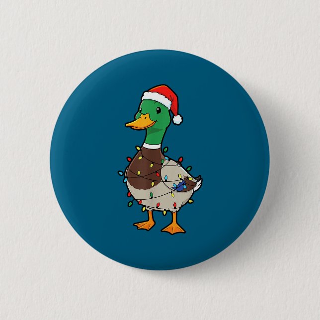 Cute Christmas Duck Mallard With Xmas Lights  6 Cm Round Badge (Front)