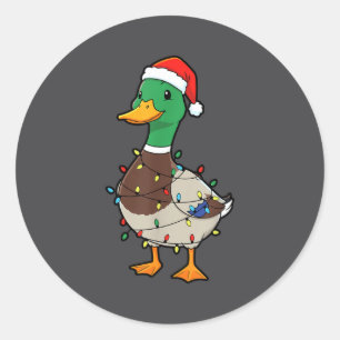 Cute Christmas Duck Mallard With Xmas Lights  Classic Round Sticker