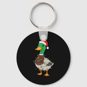 Cute Christmas Duck Mallard With Xmas Lights Key Ring