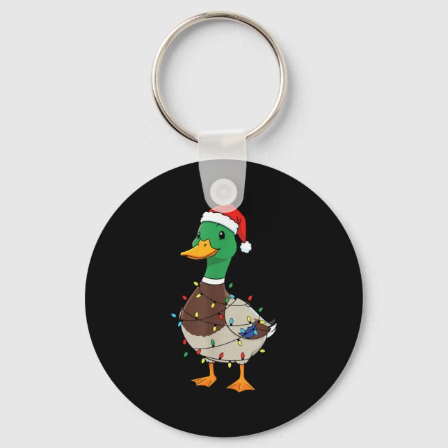 Cute Christmas Duck Mallard With Xmas Lights  Key Ring (Front)