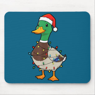 Cute Christmas Duck Mallard With Xmas Lights Mouse Pad