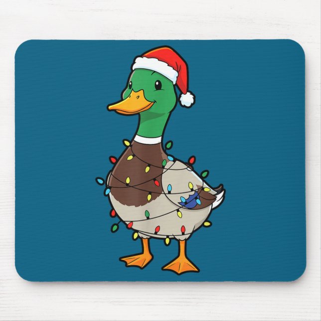 Cute Christmas Duck Mallard With Xmas Lights  Mouse Pad (Front)