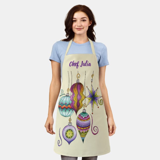 Cute Christmas, Elegant and Fancy Glass Ornaments Apron (Worn)