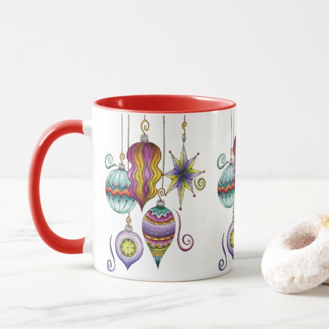 Cute Christmas, Elegant and Fancy Glass Ornaments Mug (With Donut)