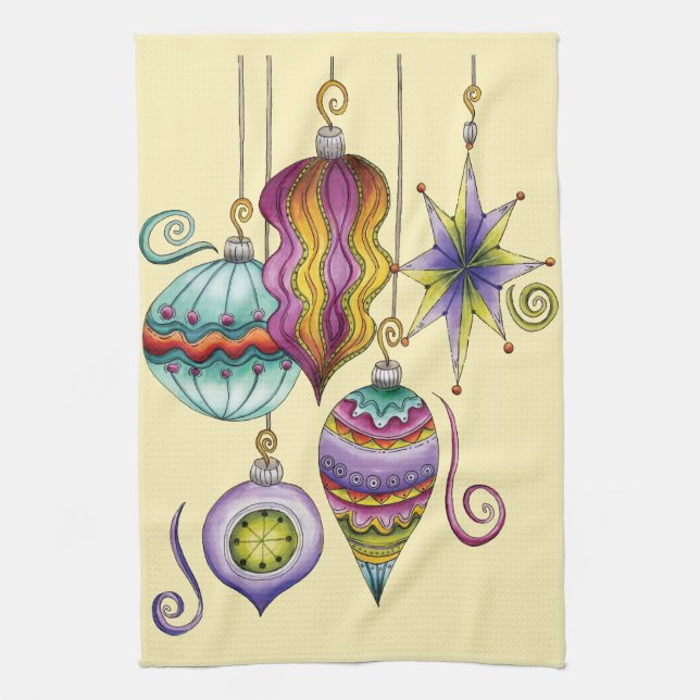 Cute Christmas, Elegant and Fancy Glass Ornaments Tea Towel (Vertical)