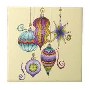 Cute Christmas, Elegant and Fancy Glass Ornaments Tile