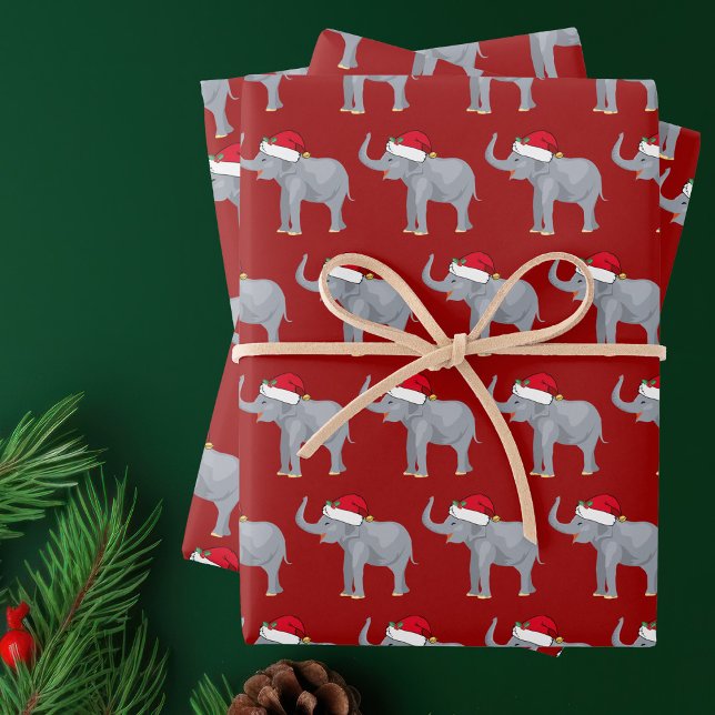 Cute Christmas Elephant Kids Wrapping Paper Sheet (Creator Uploaded)