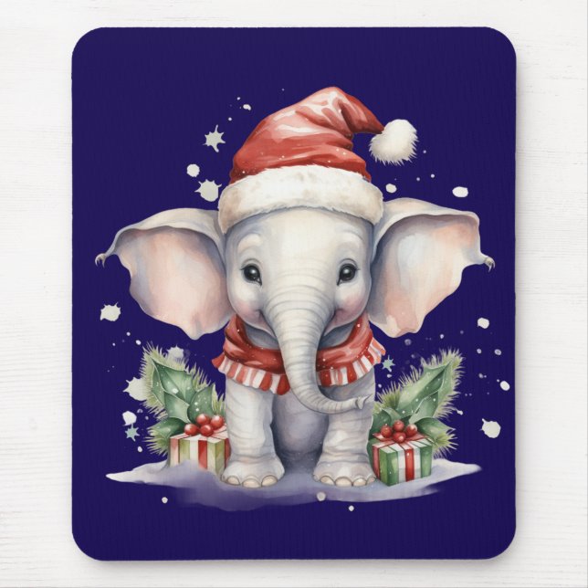 Cute Christmas Elephant Mouse Pad (Front)