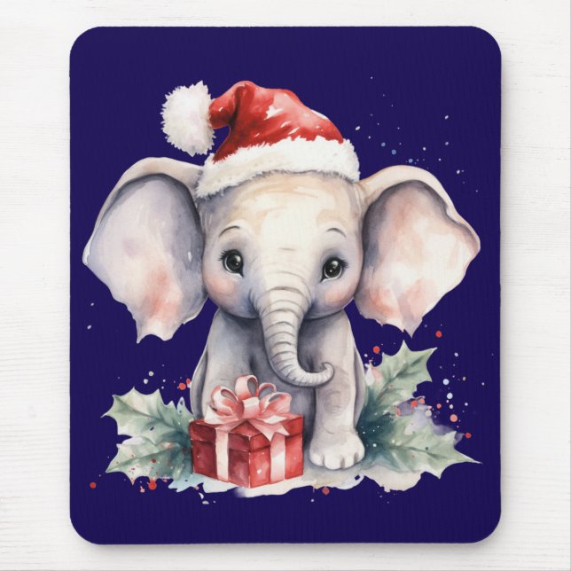 Cute Christmas Elephant Mouse Pad (Front)