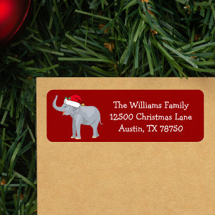 Cute Christmas Elephant Red Holiday Return Address Label