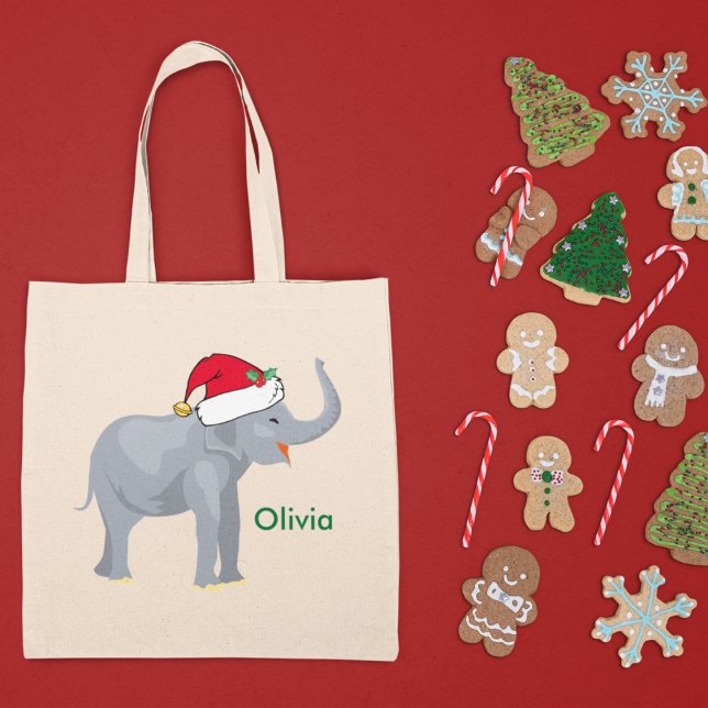 Cute Christmas Elephant Santa Personalised Tote Bag (Creator Uploaded)
