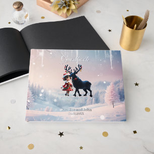 Cute Christmas elf and dark reindeer. Guest Book