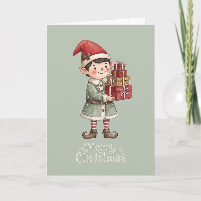 Cute Christmas Elf Card (Front)