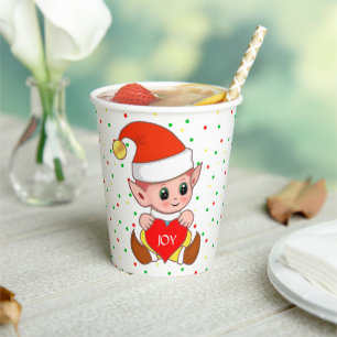 Cute Christmas Elf & Confetti Paper Cups