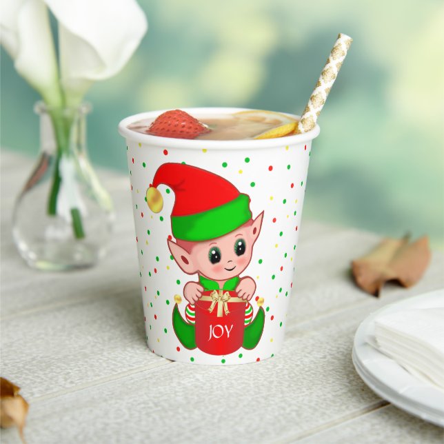 Cute Christmas Elf & Confetti Paper Cups (Insitu)