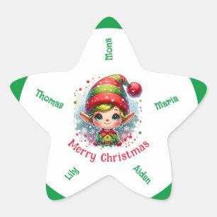 Cute Christmas Elf custom name Star Sticker