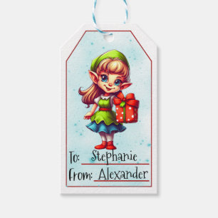 Cute Christmas Elf Custom To & From (2) Gift Tags