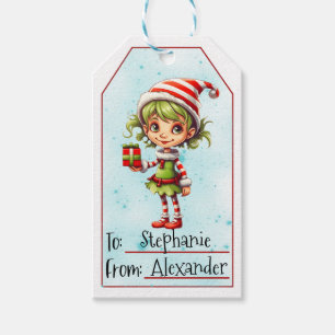 Cute Christmas Elf Custom To & From (7) Gift Tags