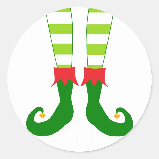 Cute Christmas Elf Feet Classic Round Sticker (Front)