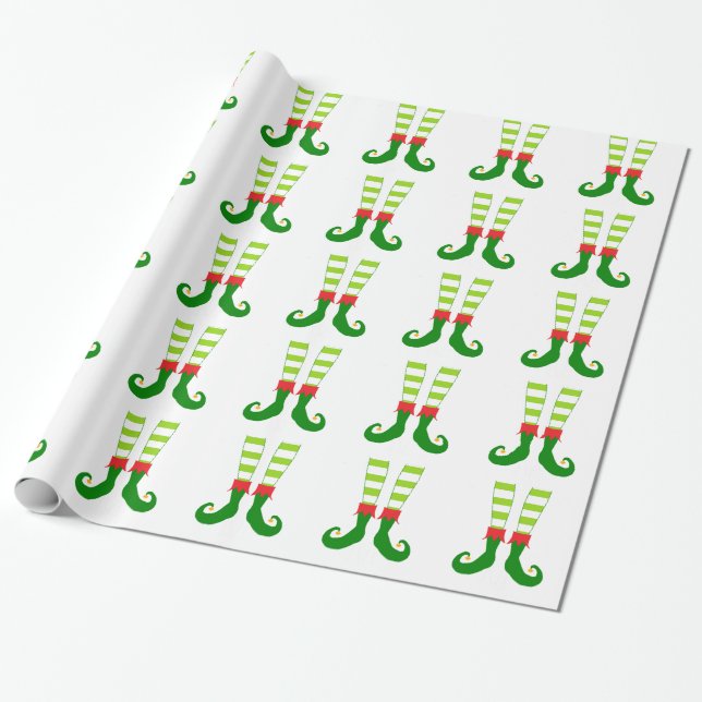 Cute Christmas Elf Feet Wrapping Paper (Unrolled)