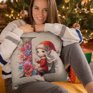 Cute Christmas Elf Festive L Faux Tan Leather Cushion