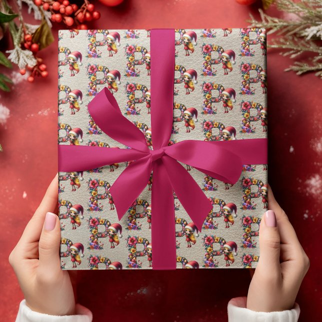 Cute Christmas Elf Festive Letter P Wrapping Paper (Creator Uploaded)