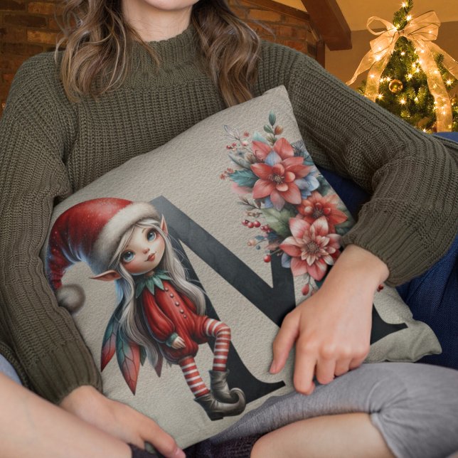 Cute Christmas Elf Festive M Faux Tan Leather Cushion (Creator Uploaded)
