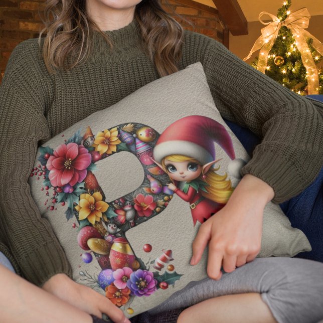 Cute Christmas Elf Festive P Faux Tan Leather Cushion (Creator Uploaded)