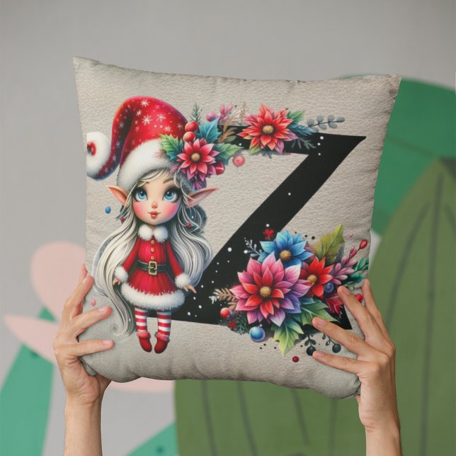 Cute Christmas Elf Festive Z Faux Tan Leather Cushion (Creator Uploaded)