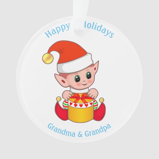 Cute Christmas Elf For Grandma & Grandpa Ornament (Front)