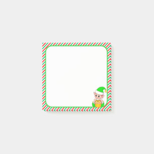 Cute Christmas Elf & Green, Red & White Frame Post-it Notes