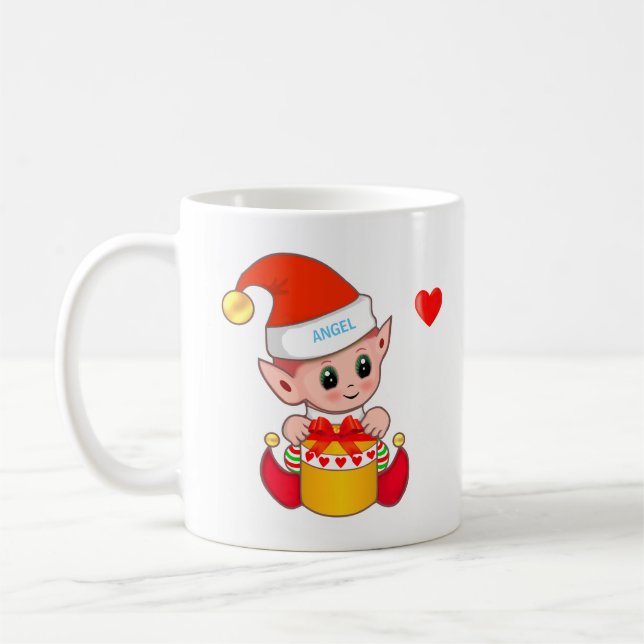 Cute Christmas elf & heart Coffee Mug (Left)