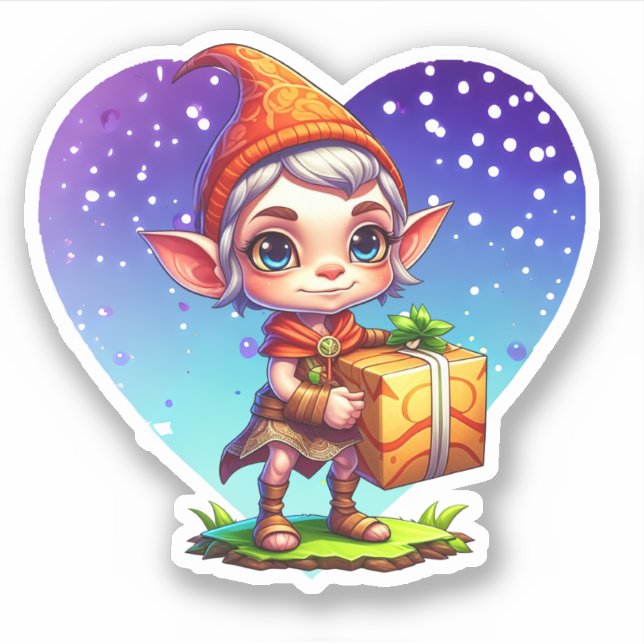 Cute Christmas Elf Holding Gift (Front)