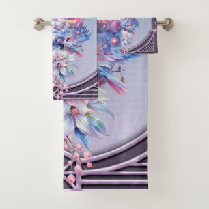 Cute Christmas elf in delicate purple colours Bath Towel Set