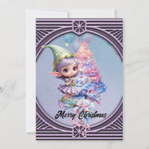 Cute Christmas elf in delicate purple colours  Holiday Card