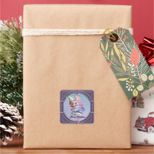 Cute Christmas elf in delicate purple colours Square Sticker