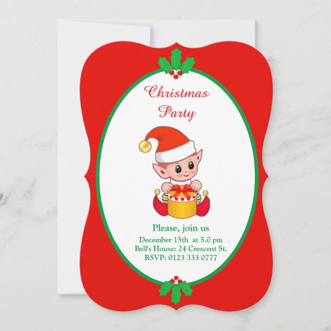 Cute Christmas Elf Invitation (Front)