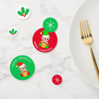 Cute Christmas elf on green and red Table Confetti