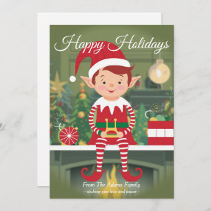 Cute Christmas Elf On Shelf Holiday Card