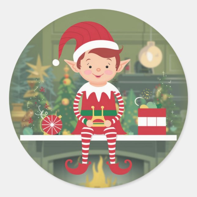 Cute Christmas Elf On Shelf Sticker (Front)