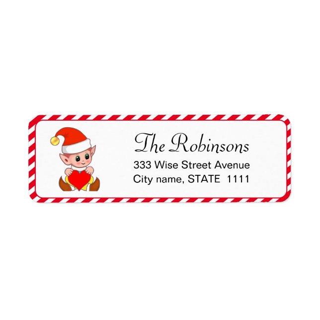 Cute Christmas Elf on White Label Return Address Label (Front)