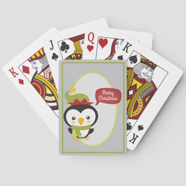 Cute Christmas Elf Penguin Playing Cards (Back)