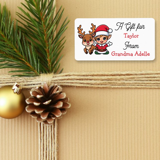Cute Christmas Elf Personalized to and from Label (Creator Uploaded)