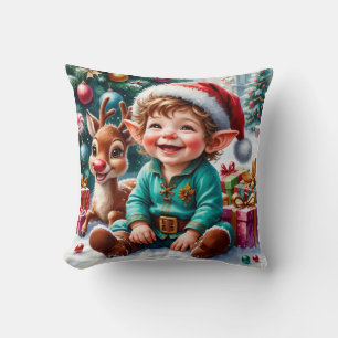 Cute Christmas Elf & Reindeer  Cushion