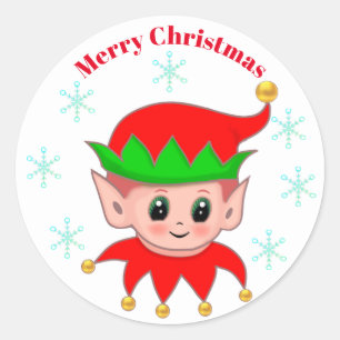 Cute Christmas elf & snowflakes Classic Round Sticker