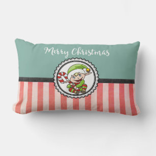 Cute Christmas Elf with Candy Cane Merry Christmas Lumbar Cushion