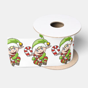 Cute Christmas Elf with Candy Cane Satin Ribbon