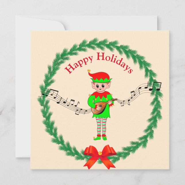Cute Christmas elf with mandolin (Front)