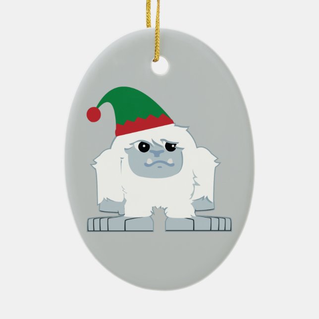 Cute Christmas Elf Yeti Ceramic Tree Decoration (Back)