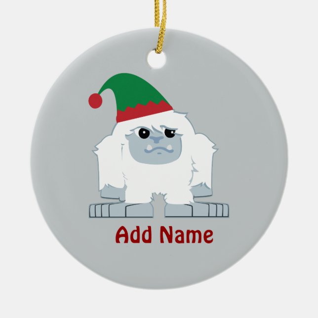 Cute Christmas Elf Yeti Ceramic Tree Decoration (Front)